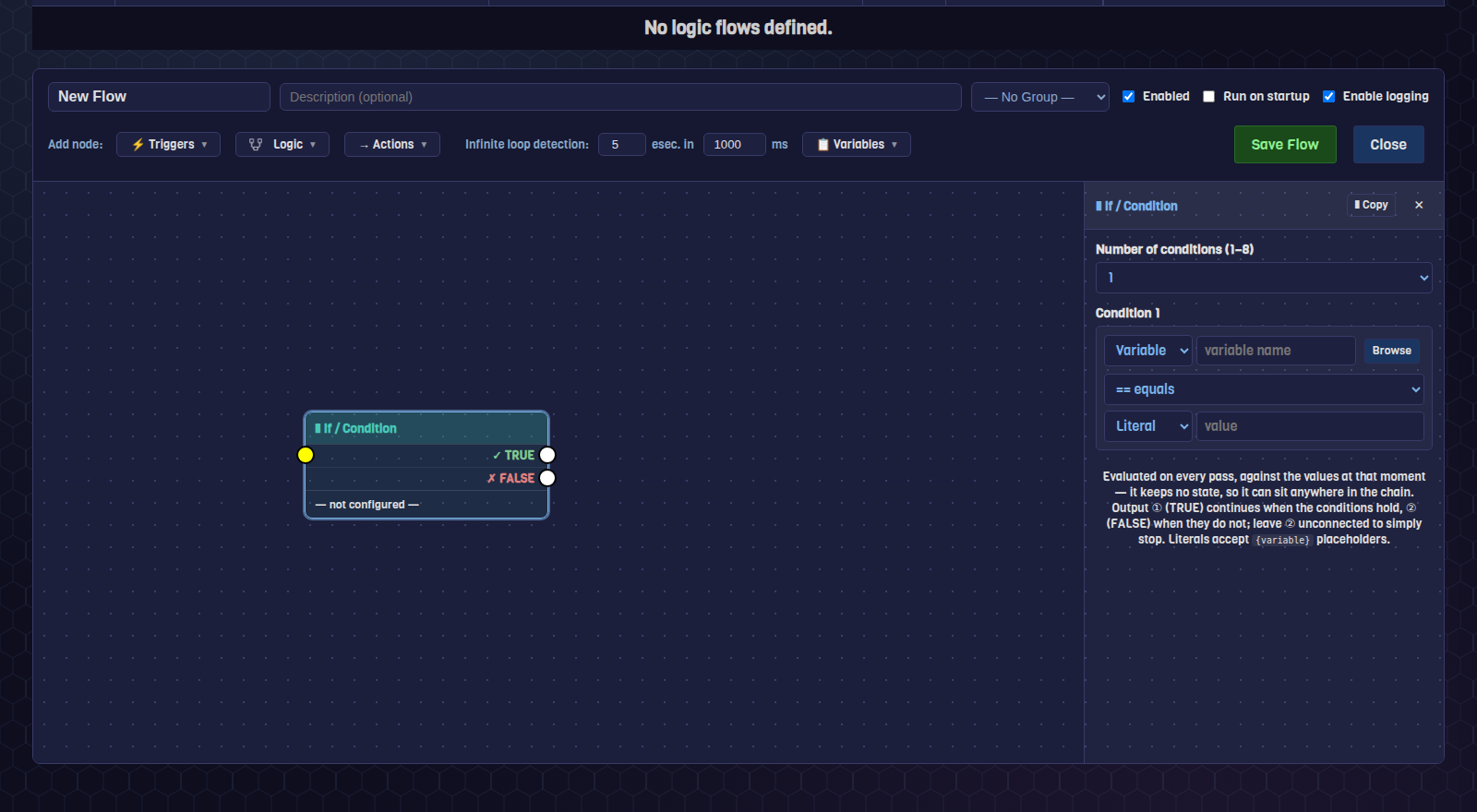 If / Condition node configuration panel showing up to 8 conditions