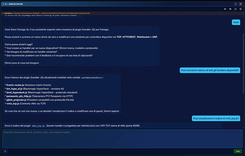 Fantago AI assistant — natural language broadcast control