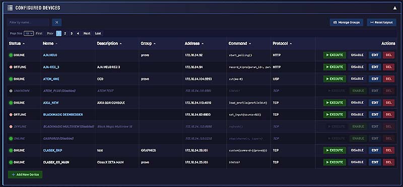 Fantago dashboard showing connected broadcast devices