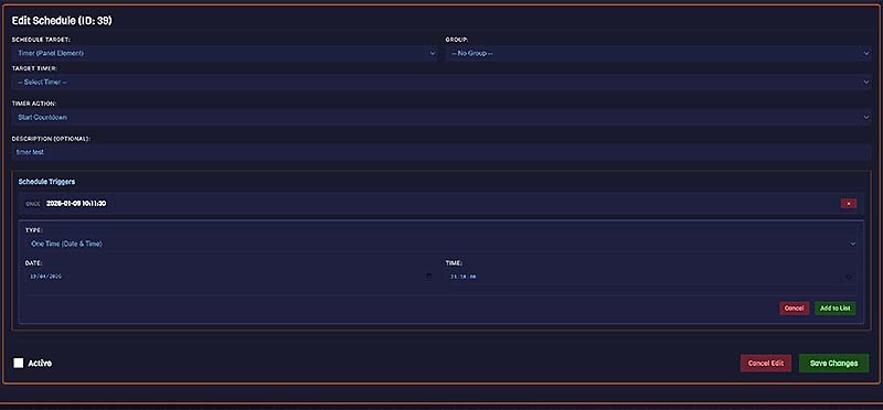 Fantago sequences and scheduling screen