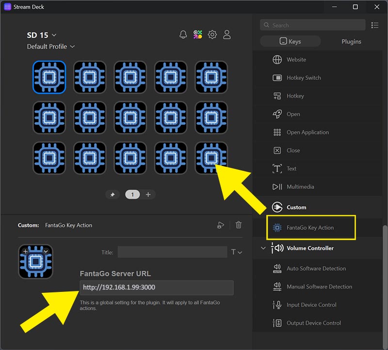 Stream Deck plugin configuration in Fantago